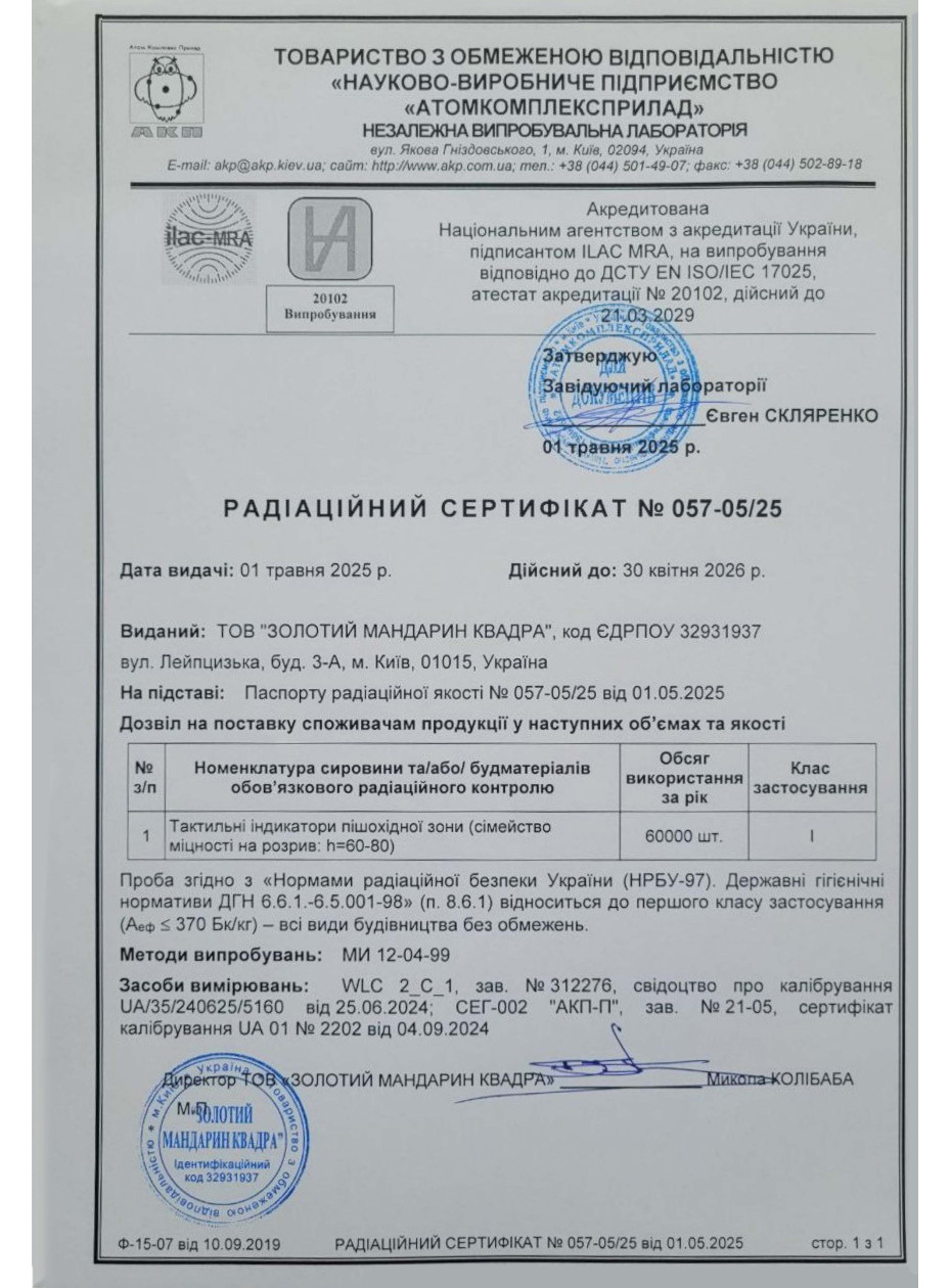 Радиационный сертификат 2 Плиты бетонные для пеш дорожек